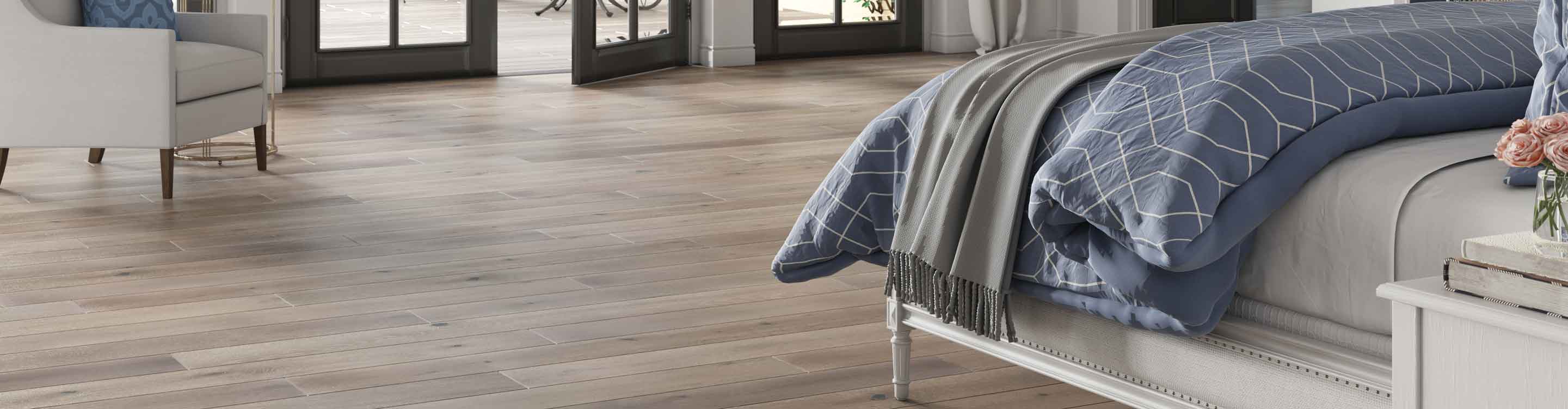 brown hardwood flooring in a bedroom